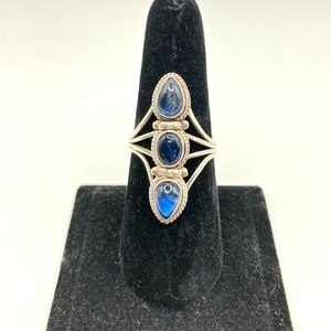 Handmade 925 Sterling Silver Ring Three Blue Fire Labradorite Gemstones